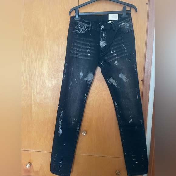 MNML Distressed Men’s (Size33) Black Streetwear, Graphic Stretch Denim Jeans - Picture 10 of 14